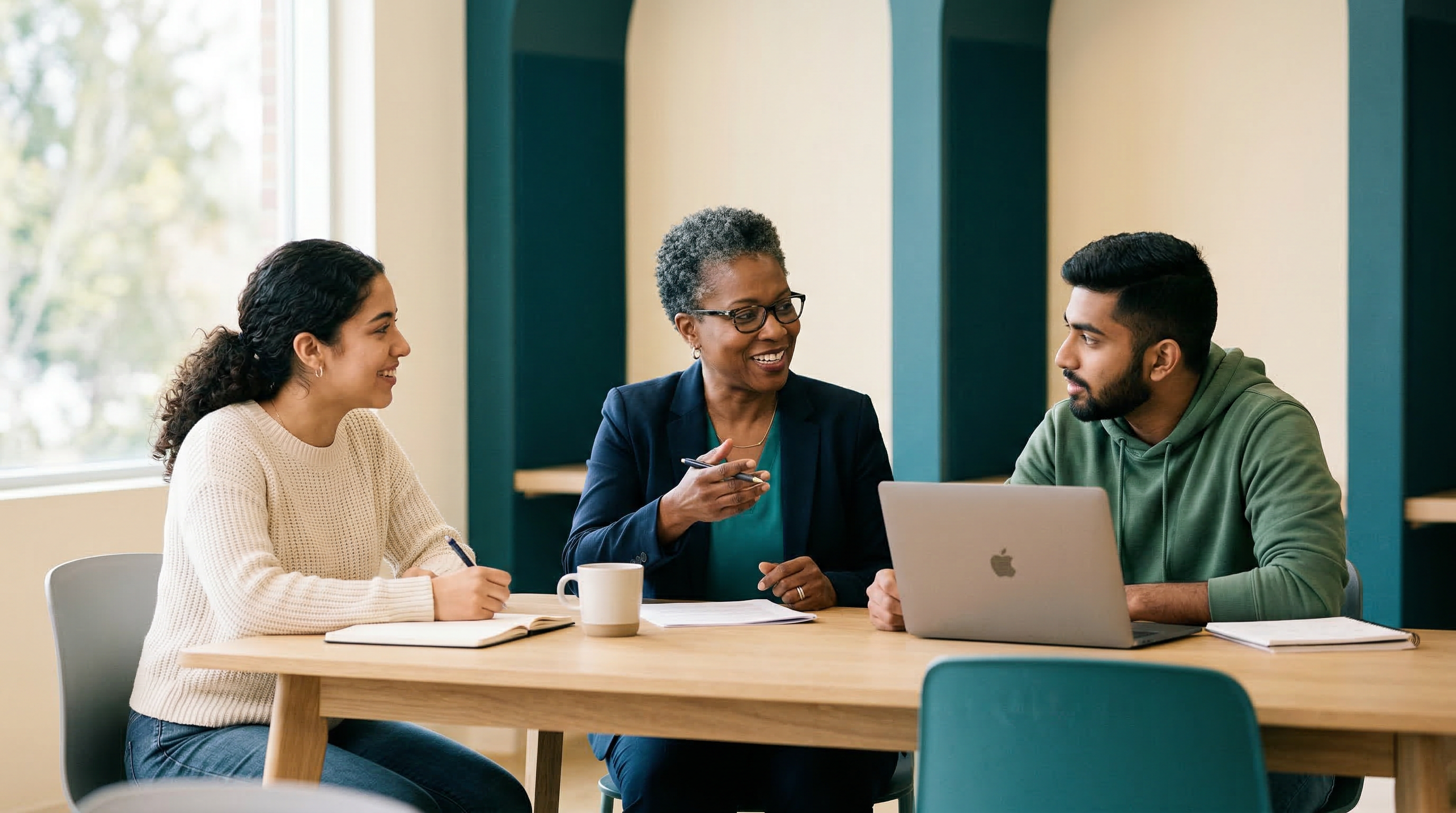 Mentor and students in a structured mentorship session